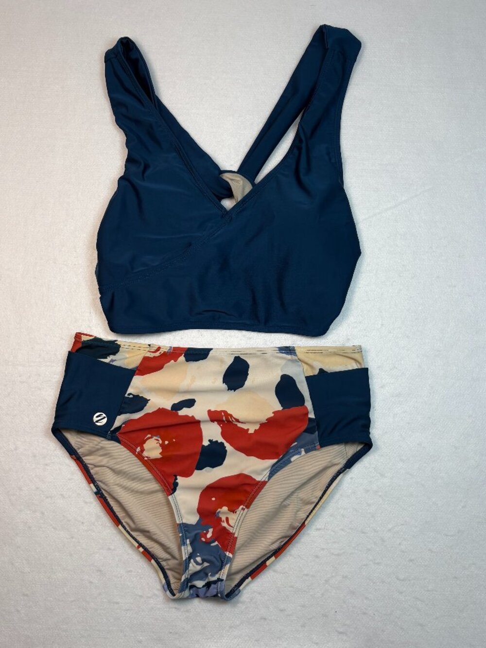 Nani Swimwear Boho Floral Bikini Set Top L Bottom M High Waisted Coastal Navy